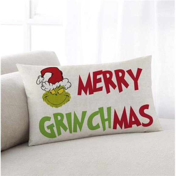 Merry Christmas Pillow Cover Christmas Cushion Cover Linen 20 x 12 Inches - Picture 1 of 6